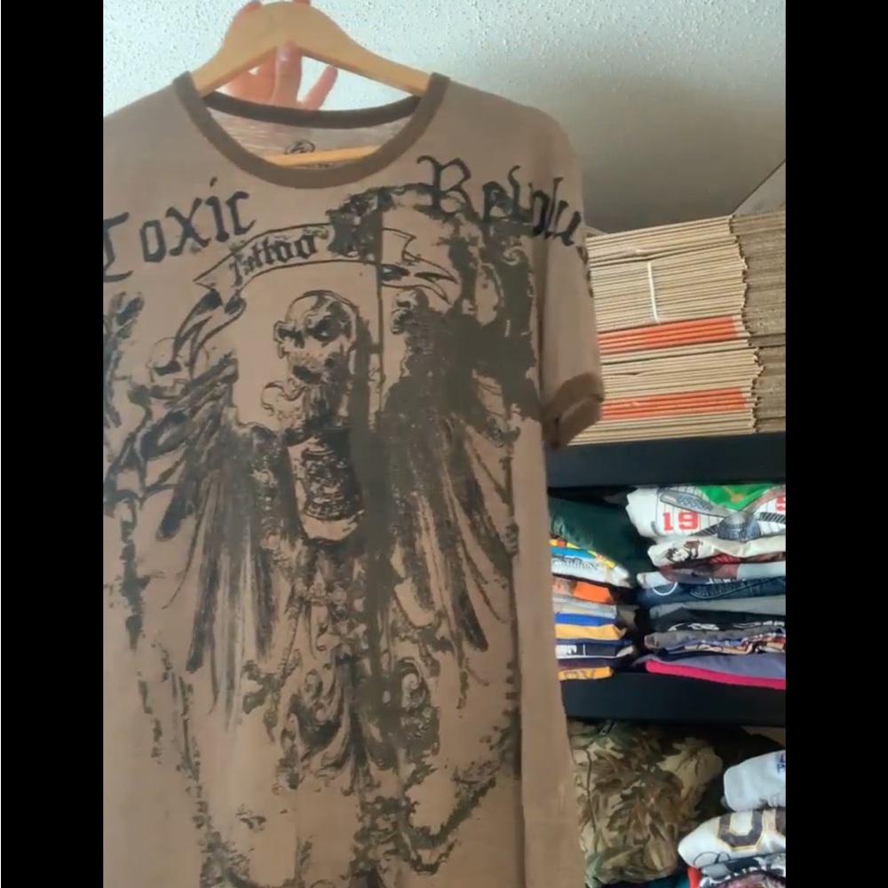 Tan Gothic Y2K Toxic skull Cotton T-shirt
